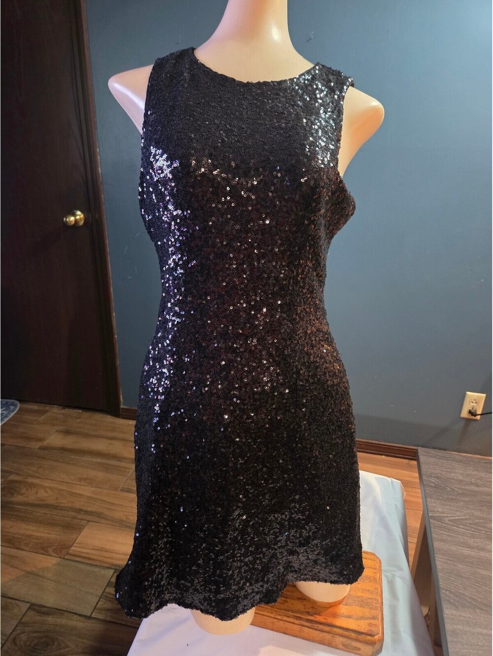 Esley Black Sequin Sleeveless Dress with Open Back, Size M